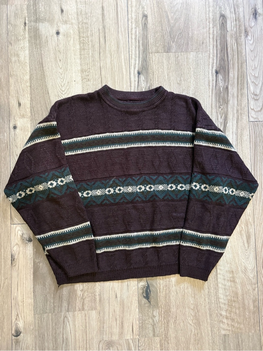 Vintage Men's Crewneck Patterned Sweater - burgundy